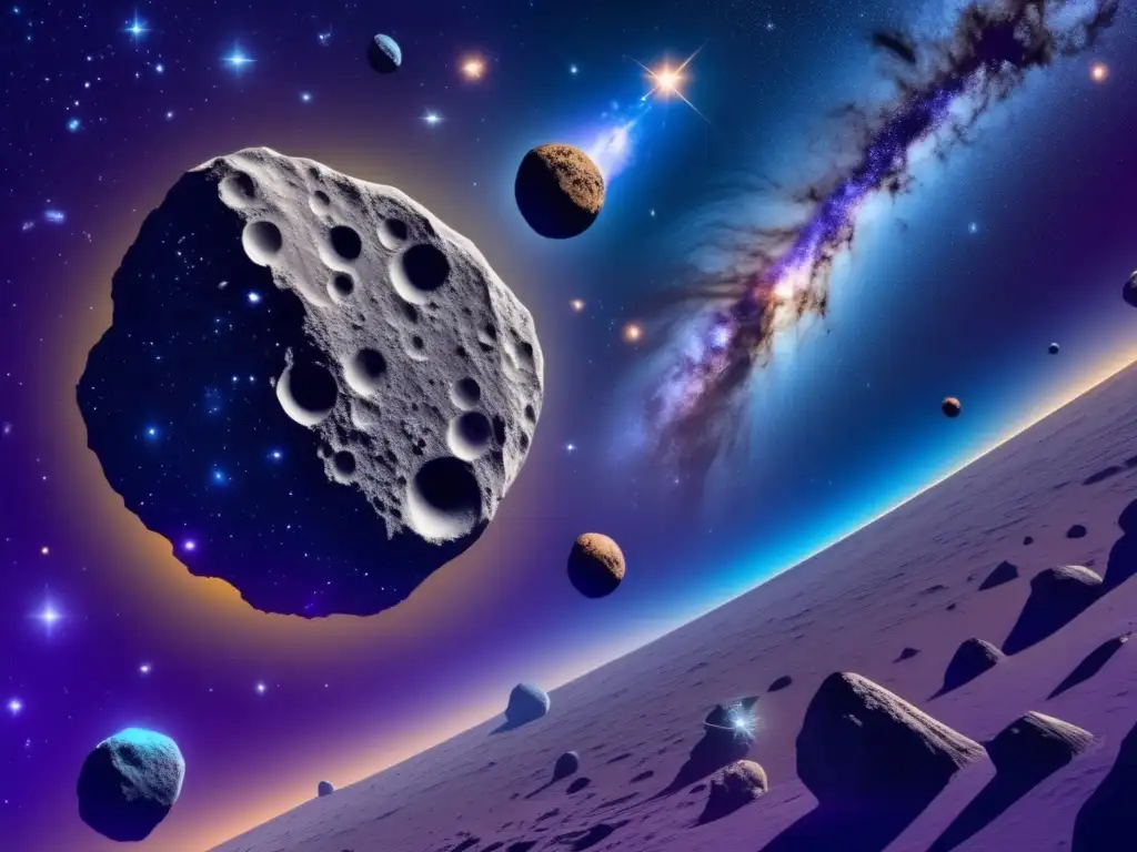 Belleza enigmática de asteroides S Imagen de secretos del universo temprano: vasto espacio con estrellas, galaxias y asteroides S, mostrando belleza enigmática