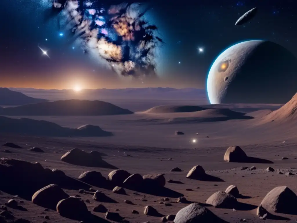 Exploración cósmica infinita Imagen: Vista deslumbrante del cosmos estrellado con asteroide, exploración humana con asteroides