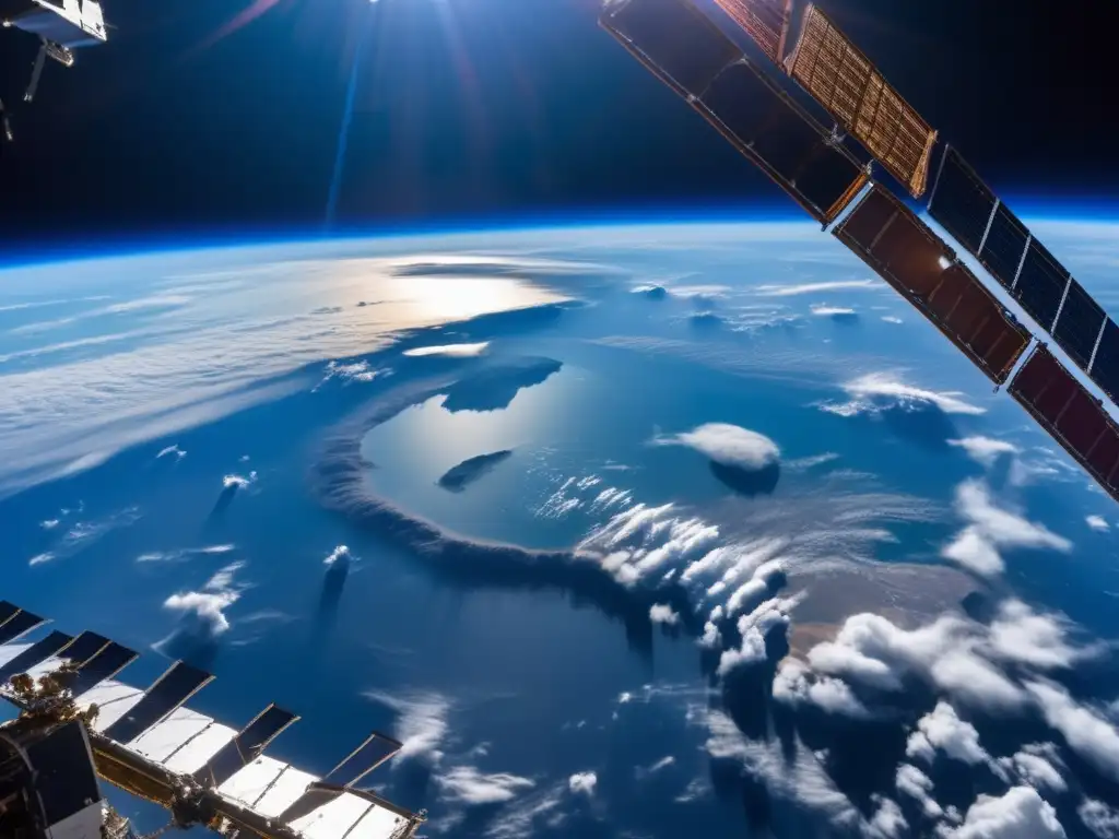 Ultradescripción: Vista impresionante de la Tierra y un asteroide Imagen: Vista impresionante de la Tierra desde la Estación Espacial Internacional (ISS) con asteroide amenazante