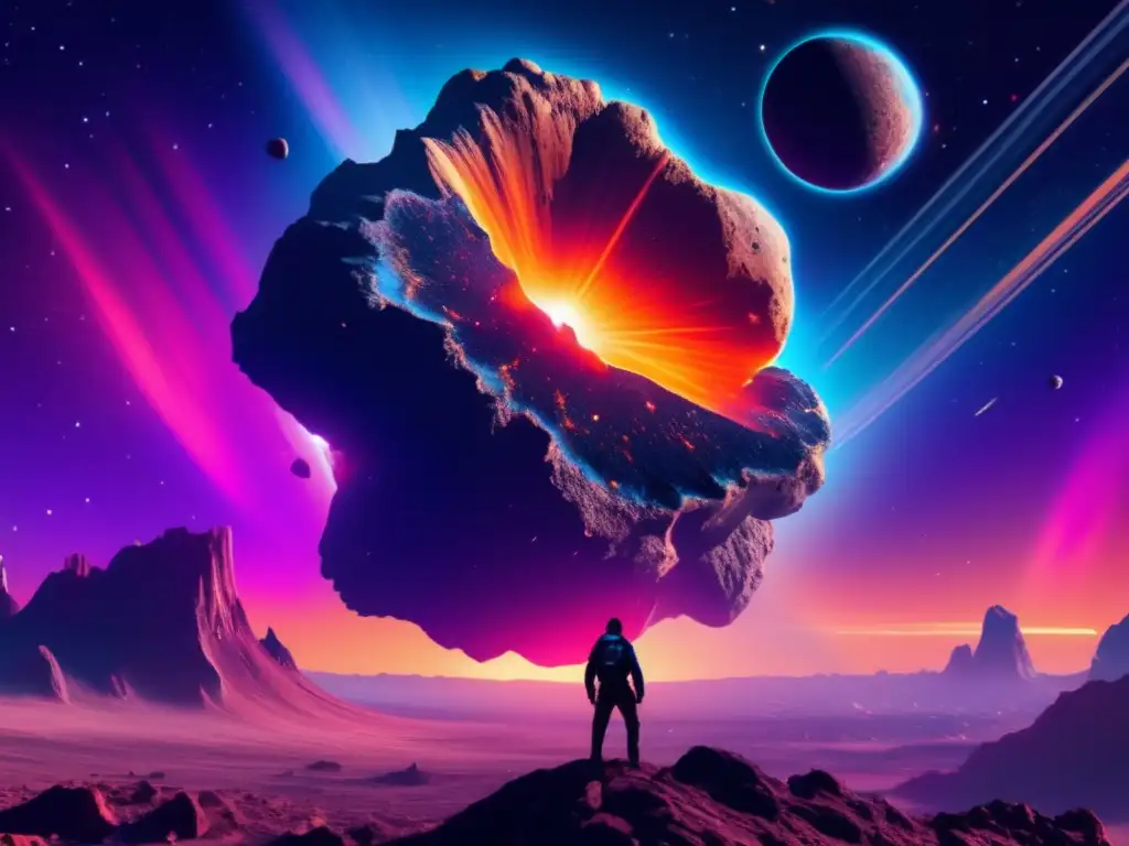 Asteroida colosal en camino a la Tierra Impactante imagen 8k de un asteroide masivo acercándose a la Tierra, rodeado de una nebulosa vibrante