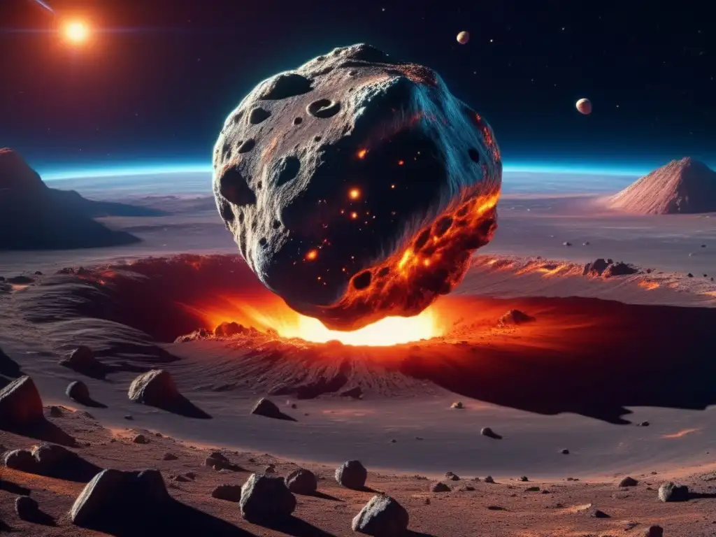 Asteroida masiva en camino a la Tierra Impactante imagen 8k de un asteroide masivo acercándose a la Tierra, con colores vibrantes y detalles impresionantes