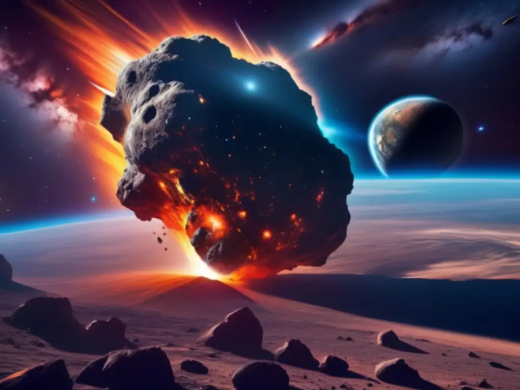 Asteroida amenazante hacia la Tierra Impactante imagen de asteroide en ruta hacia la Tierra, resaltando la exploración espacial y asteroides