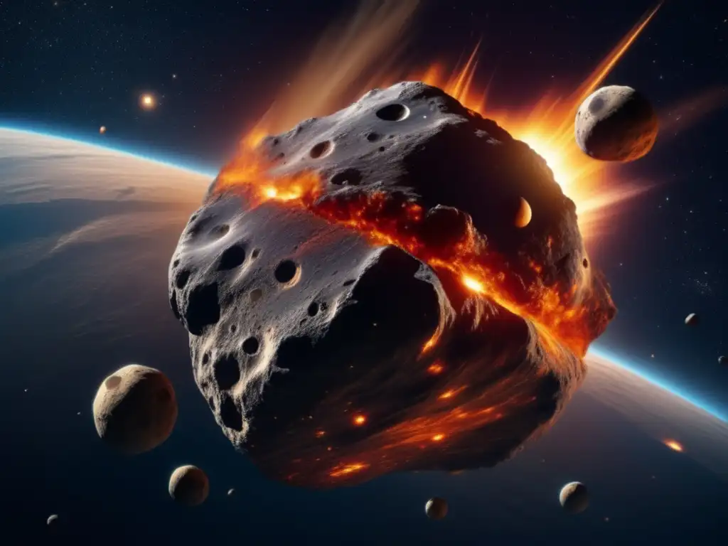Impacto devastador de asteroide hacia la Tierra Impactante imagen 8K de asteroide hacia la Tierra con Vesta y Juno, ¡Fascinante historia asteroides Vesta Juno!
