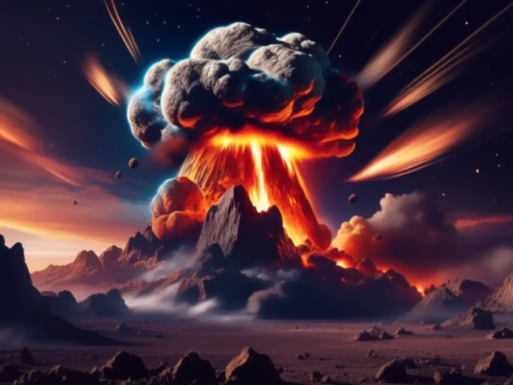 Colisión asteroide- Tierra, fuego, explosión Impacto de asteroide: una catástrofe histórica en la Tierra