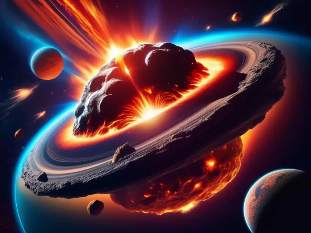 Colisión cósmica entre asteroide y Tierra Impacto asteroide en Big Bang comprensión: colisión cósmica de asteroide masivo con la Tierra, devastación y fuerzas catastróficas