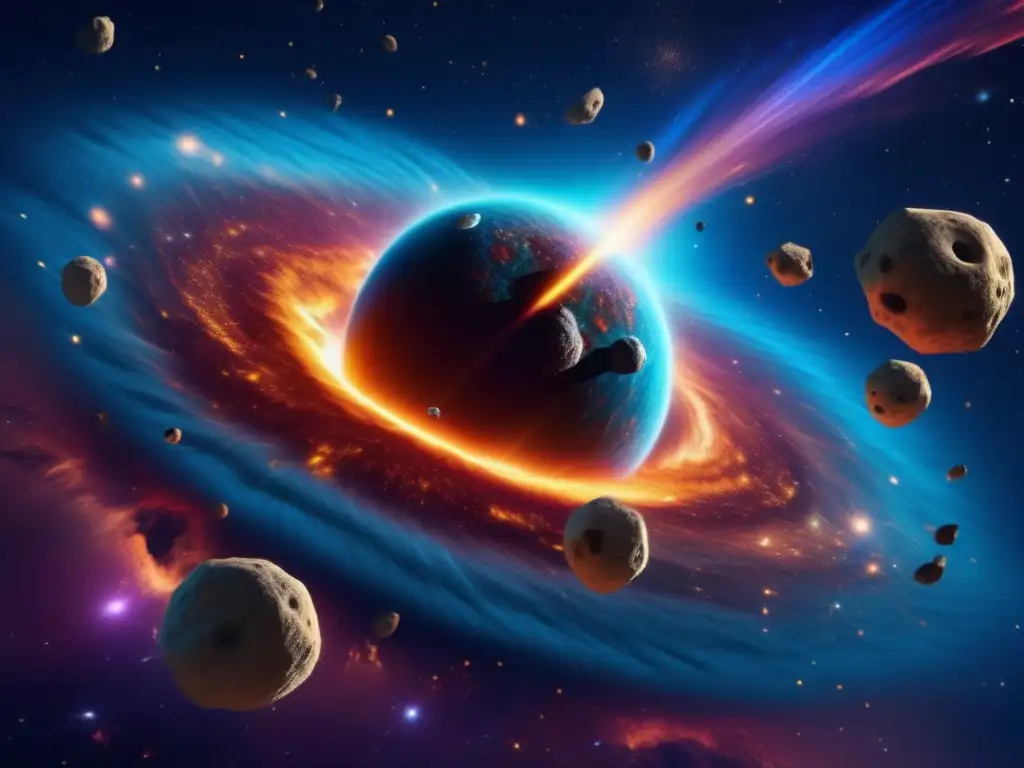 Impacto cósmico: Nebulosa, supernova y asteroide Impacto asteroide en Big Bang comprensión - Cosmos 8K con nebulosa vibrante, asteroides fragmentados y minerales preciosos