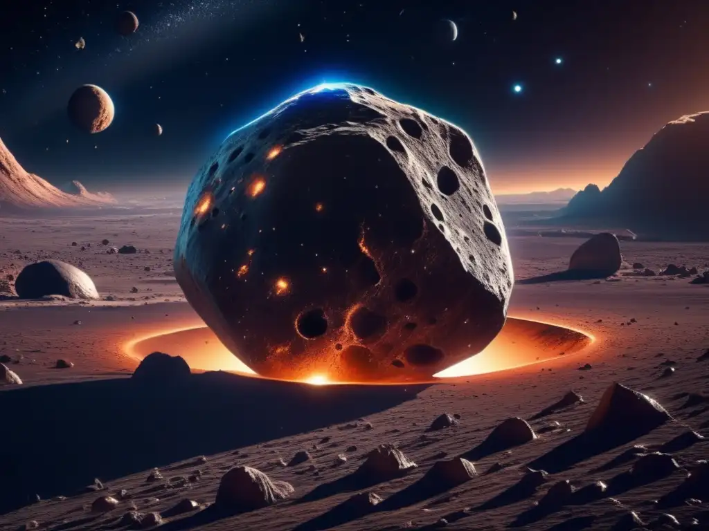 Hermosa imagen de asteroides en el espacio con mineros futuristas Impacto asteroide en Big Bang comprensión - Imagen 8k detallada del espacio con asteroides y equipo minero futurista