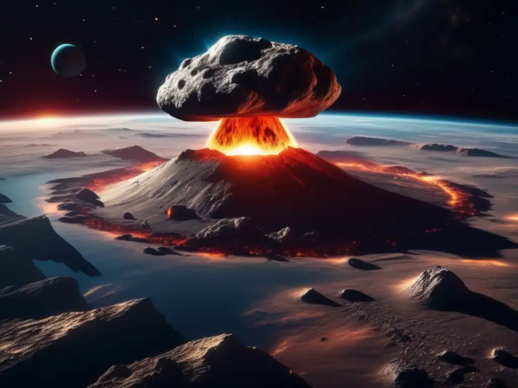 Asteroida amenazante hacia la Tierra Impacto de asteroide en tierra: imagen 8K ultradetallada de asteroide masivo acercándose a la Tierra desde el espacio
