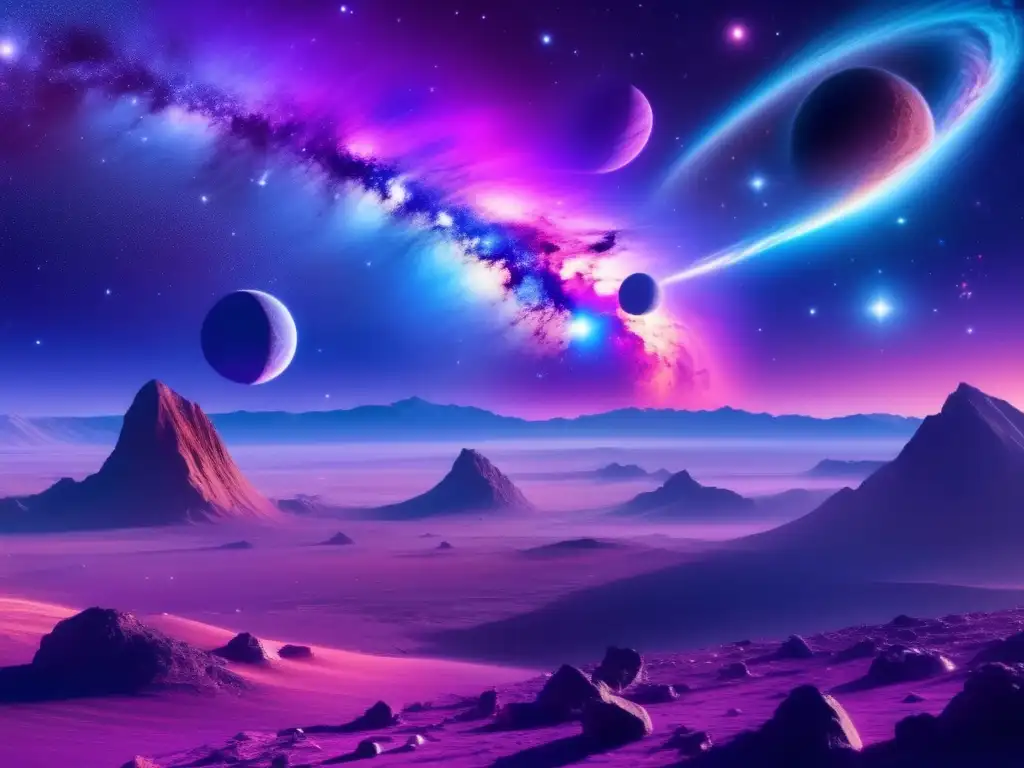 Impacto asteroide en Big Bang comprensión - Vista panorámica de un paisaje cósmico vasto y vibrante