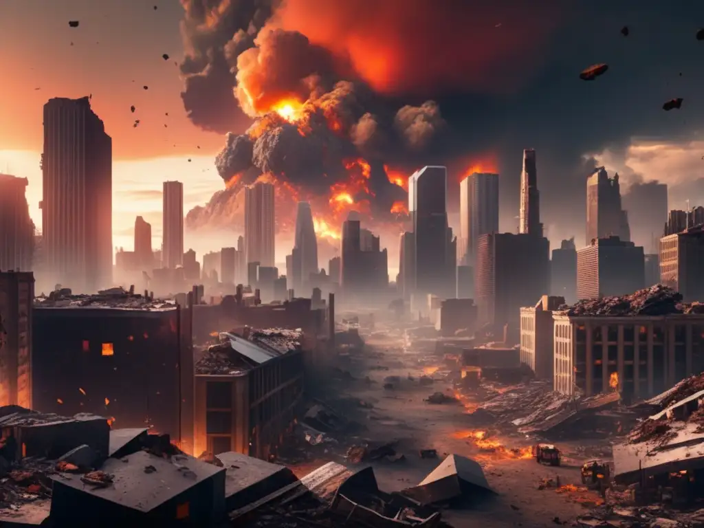 Destrucción y desolación en una ciudad postapocalíptica Impacto de asteroides en una ciudad postapocalíptica