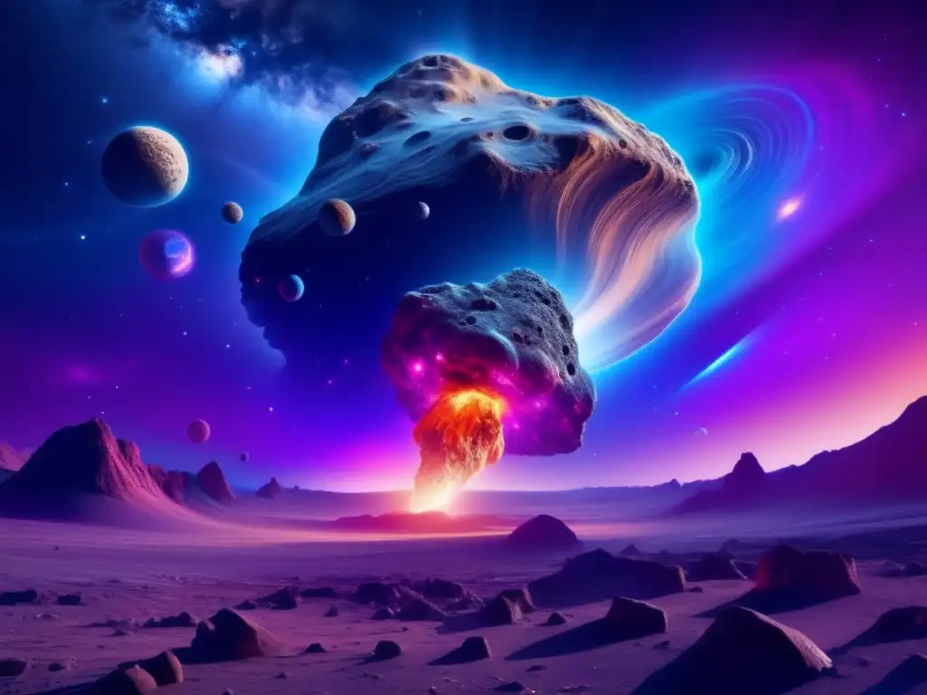 Impacto asteroides catástrofes climáticas: imagen 8K detallada muestra escena cósmica con asteroide masivo, nebulosa y estrellas