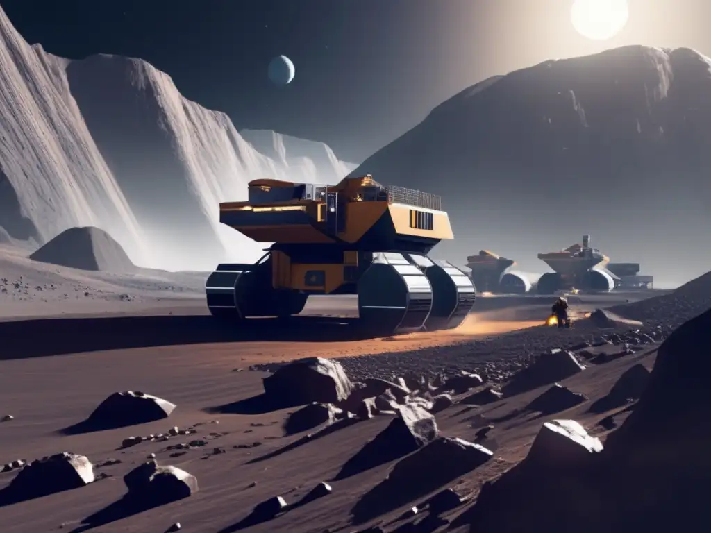 Futuro minero en asteroide Impacto de la explotación de asteroides en un entorno futurista y tecnológico
