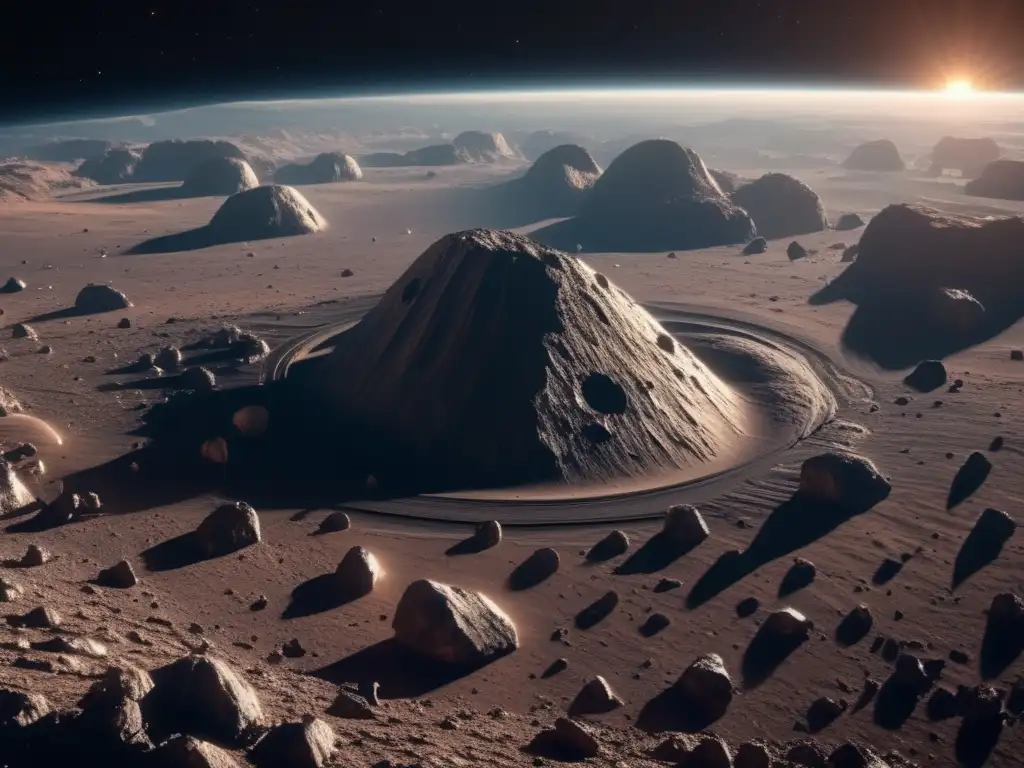 Impresionante vista del campo de asteroides Impacto asteroides geología terrestre: imagen 8k detallada de un campo de asteroides rocosos en el espacio