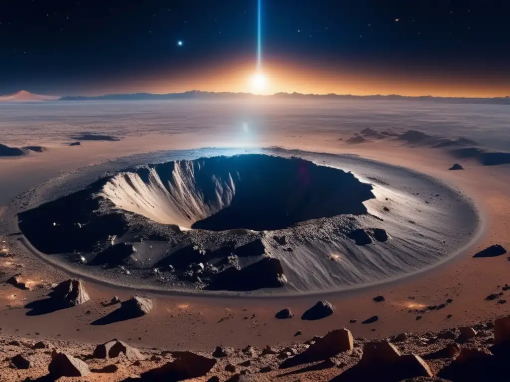 Desolación tras impacto de asteroide Impacto asteroides historia Big Bang: Escena impactante tras el impacto de un asteroide en la Tierra, revelando la devastación y la historia