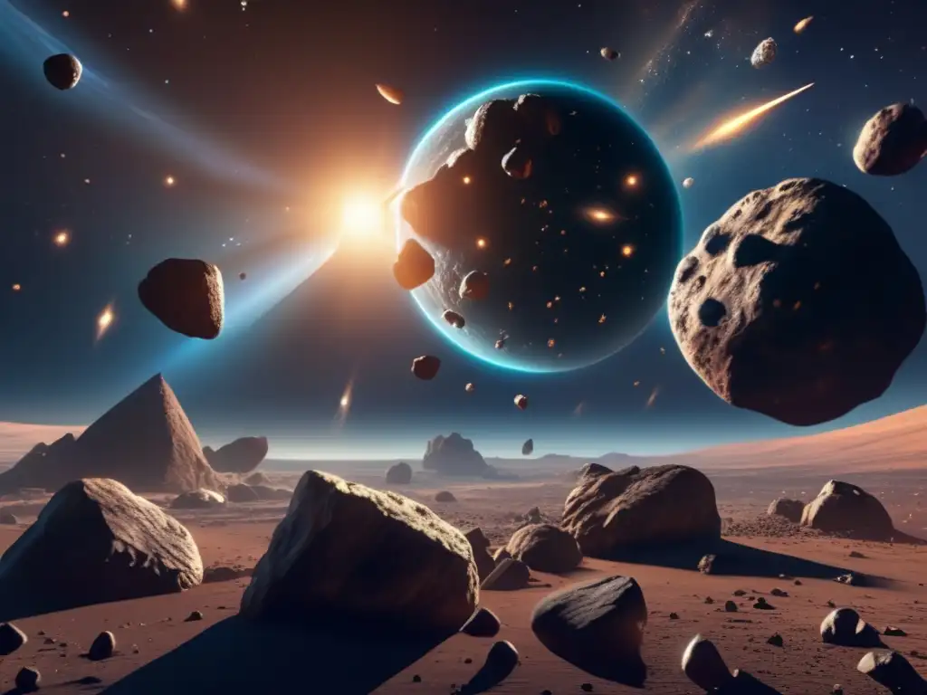 Exploración y extracción de asteroides Impacto asteroides: historia Big Bang, 8k ultradetalle del espacio con asteroides flotando en un paisaje cósmico