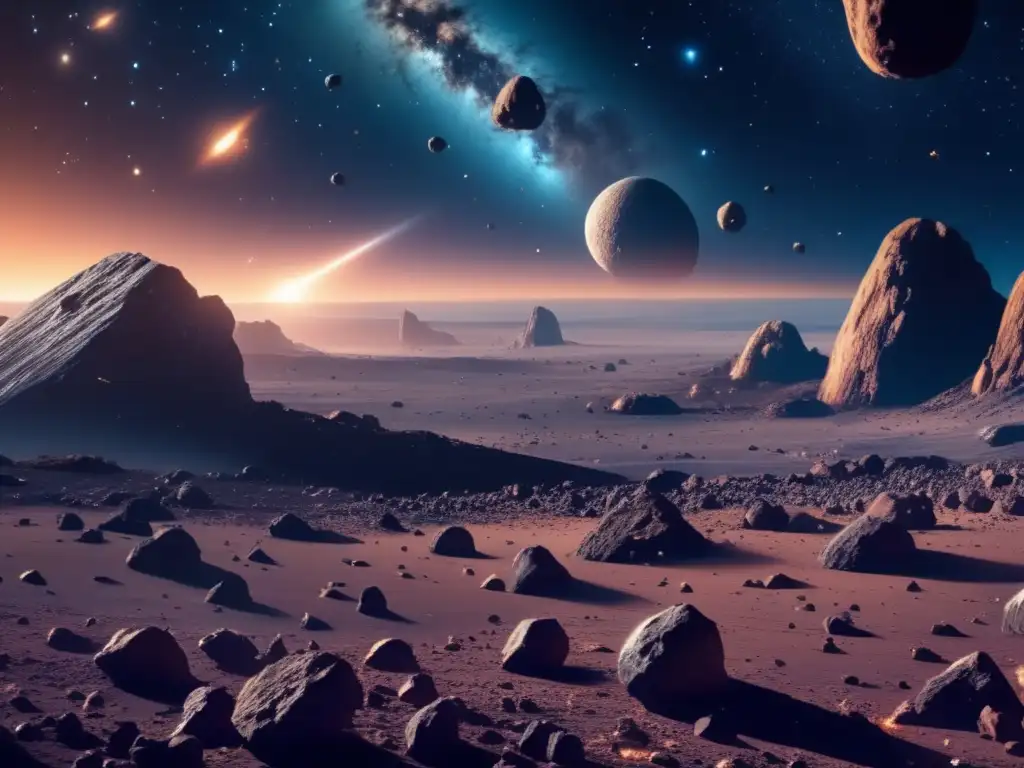 Exploración espacial: Misión NASA y asteroides Impacto asteroides historia tierra: imagen 8k detallada muestra asteroide y nave espacial NASA
