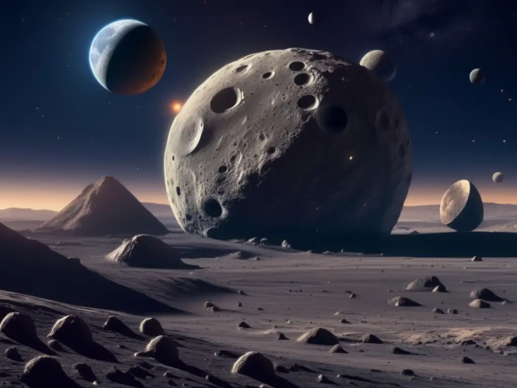 Impresionante paisaje celeste y asteroide masivo en el espacio Impacto de asteroides y lunas en la Tierra y el universo