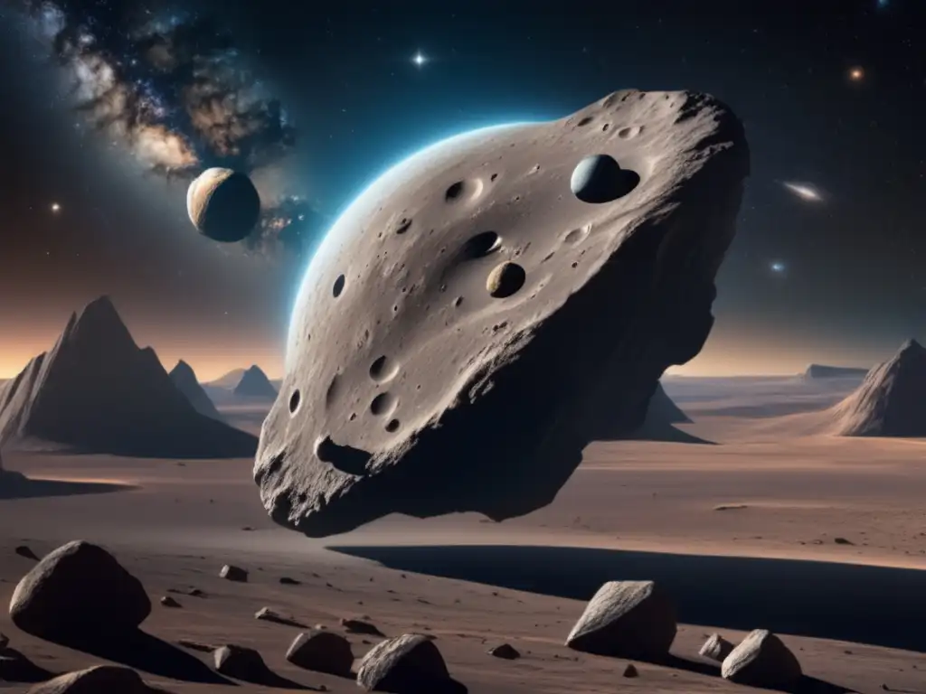 Impresionante vista del cosmos, asteroide en primer plano Impacto de asteroides en narrativa especulativa en el cosmos