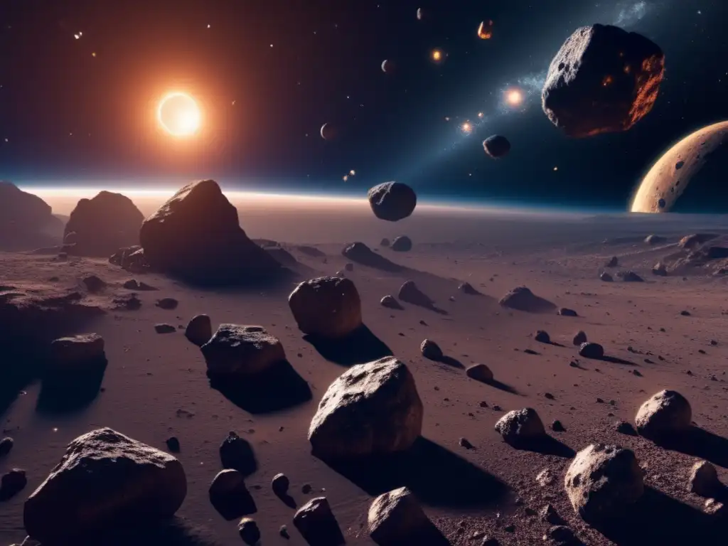 Exploración y explotación de asteroides Impacto asteroides recurso universo: imagen detallada de 8k muestra espacio con asteroides flotando en primer plano