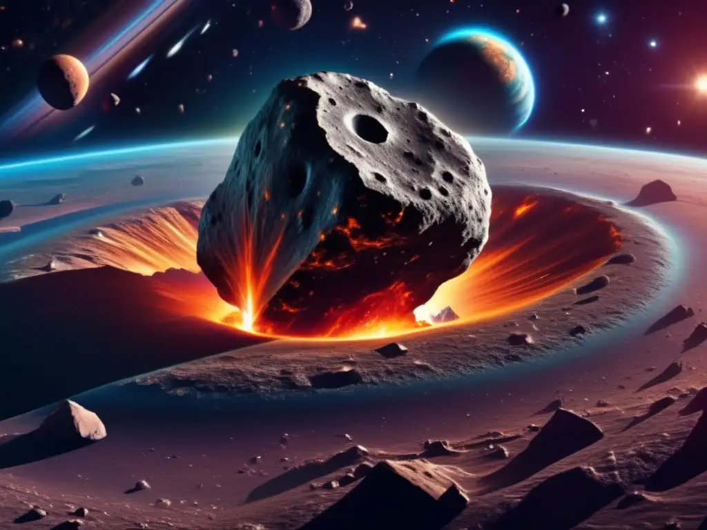 Asteroide mortal en el espacio Impacto asteroides recurso universo: Asteroide masivo en ruta hacia la Tierra, con detalles intrincados y colores vibrantes