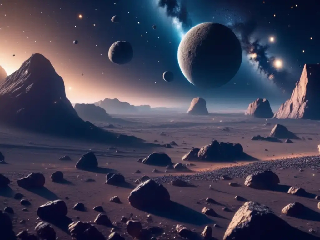 Campo de asteroides deslumbrante Impacto asteroides: sci-fi belleza espacial con nave minera avanzada-