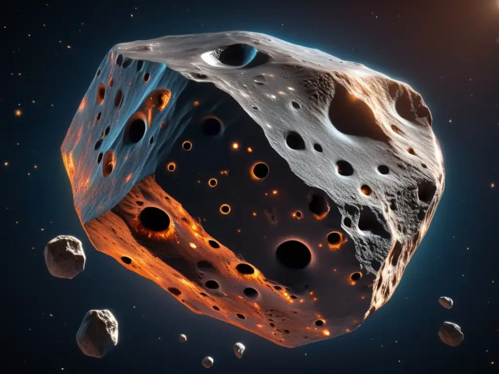 Asteroide irregular flotando en el espacio Impacto de asteroides en la tierra: asombrosa imagen 8K de un asteroide irregular flotando en el espacio, con colores vibrantes y detalles únicos