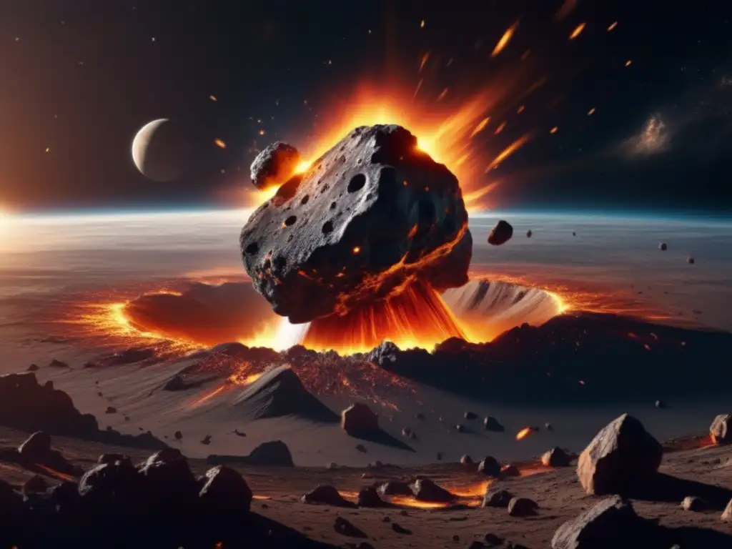 Asteroida amenazante en 8K Impacto de asteroides en la Tierra: amenaza y belleza del universo