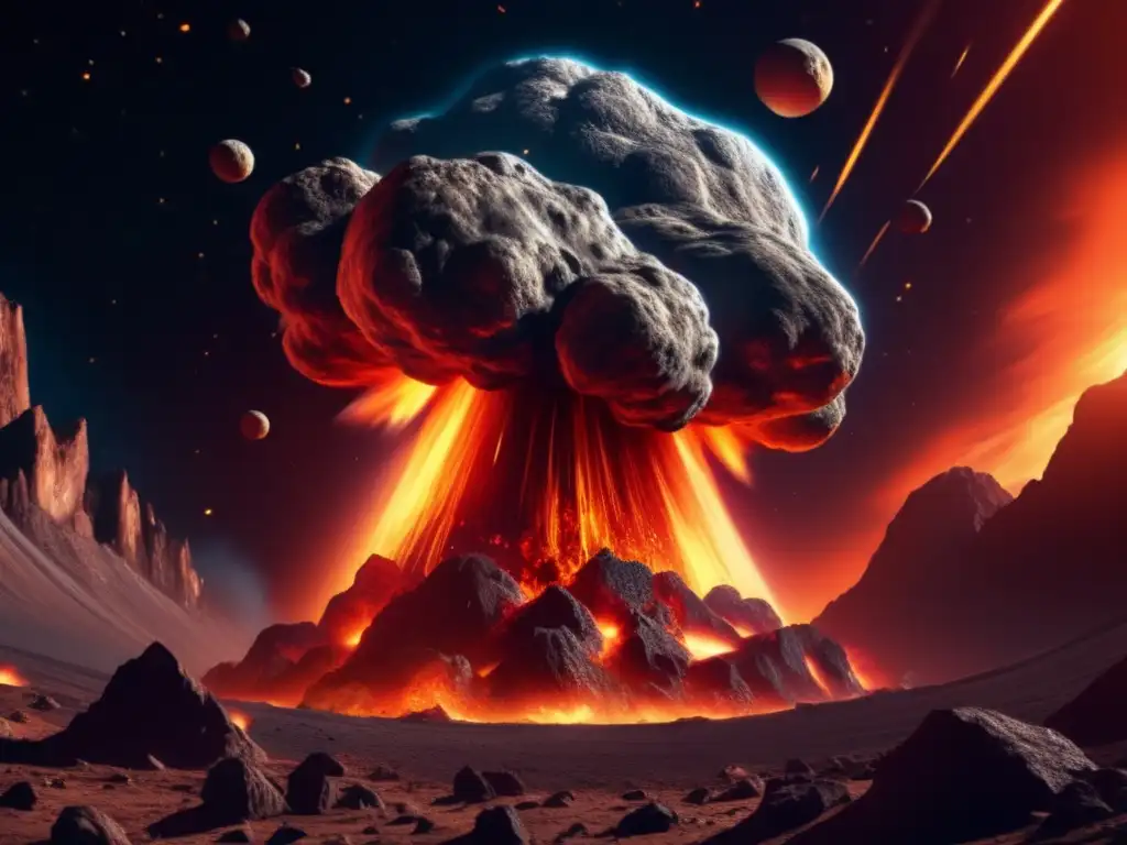 Colisión catastrófica: asteroide en llamas hacia la Tierra Impacto de asteroides en la tierra: dinámica destrucción