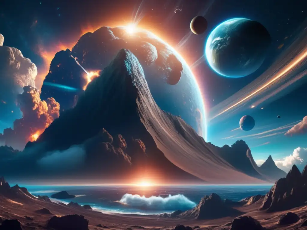 Impacto de asteroides en la Tierra: Escena cinematográfica en el espacio con un asteroide masivo acercándose a la Tierra