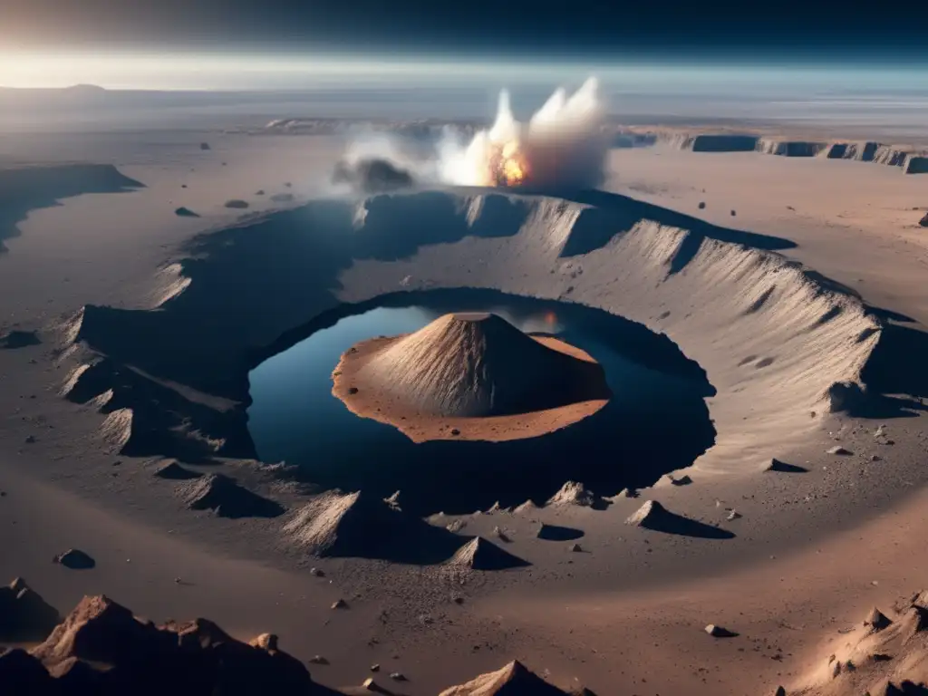 Desoladora imagen de impacto de asteroide en la Tierra Impacto de asteroides en la Tierra: escena devastadora con cráteres, humo y científicos investigando