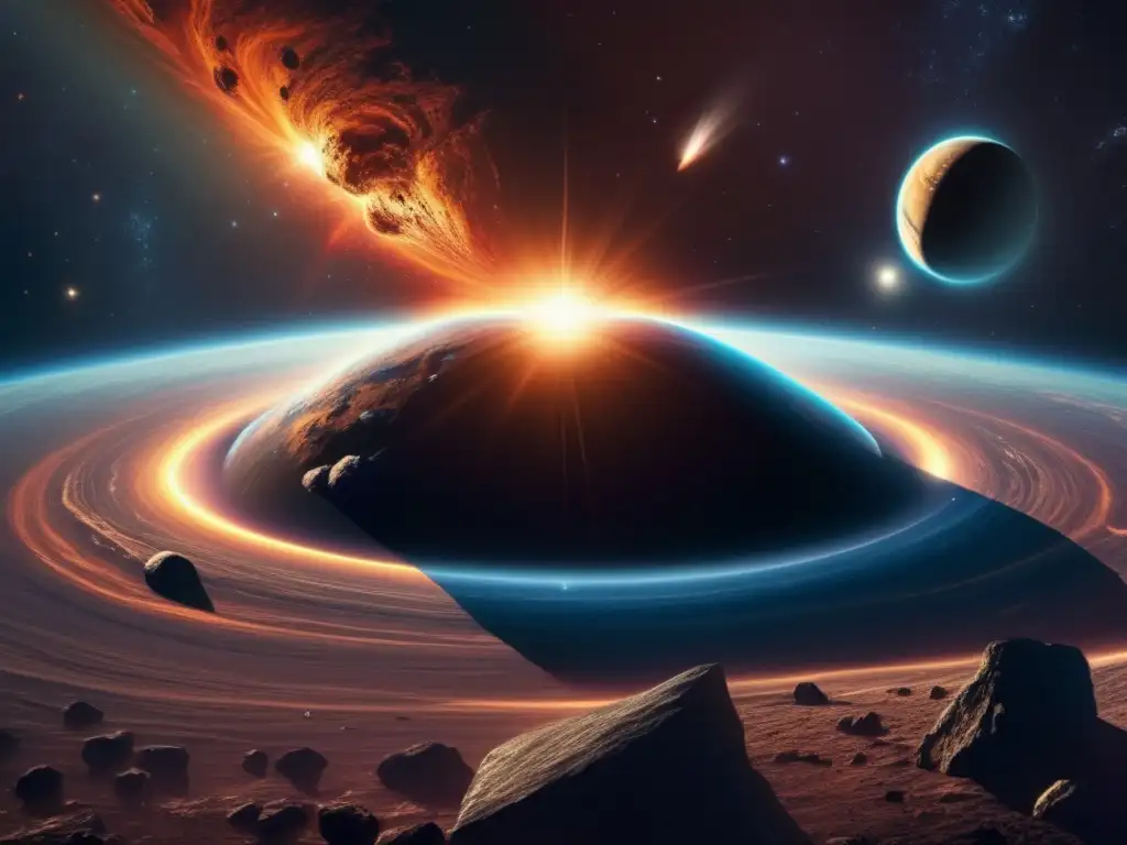 Asteroide impactante hacia la Tierra Impacto de asteroides en la Tierra: escena cósmica con asteroide colosal y belleza amenazante