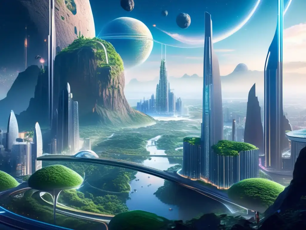 Ciudad futurista en asteroide Impacto de asteroides en la Tierra y su explotación en una ciudad futurista en asteroide