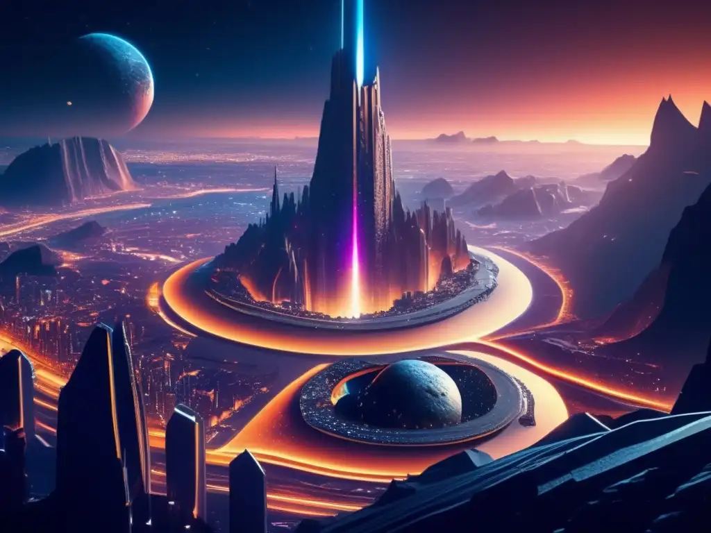 Futurista ciudad en asteroide Impacto asteroides tierra universo: Ciudad futurista en asteroide