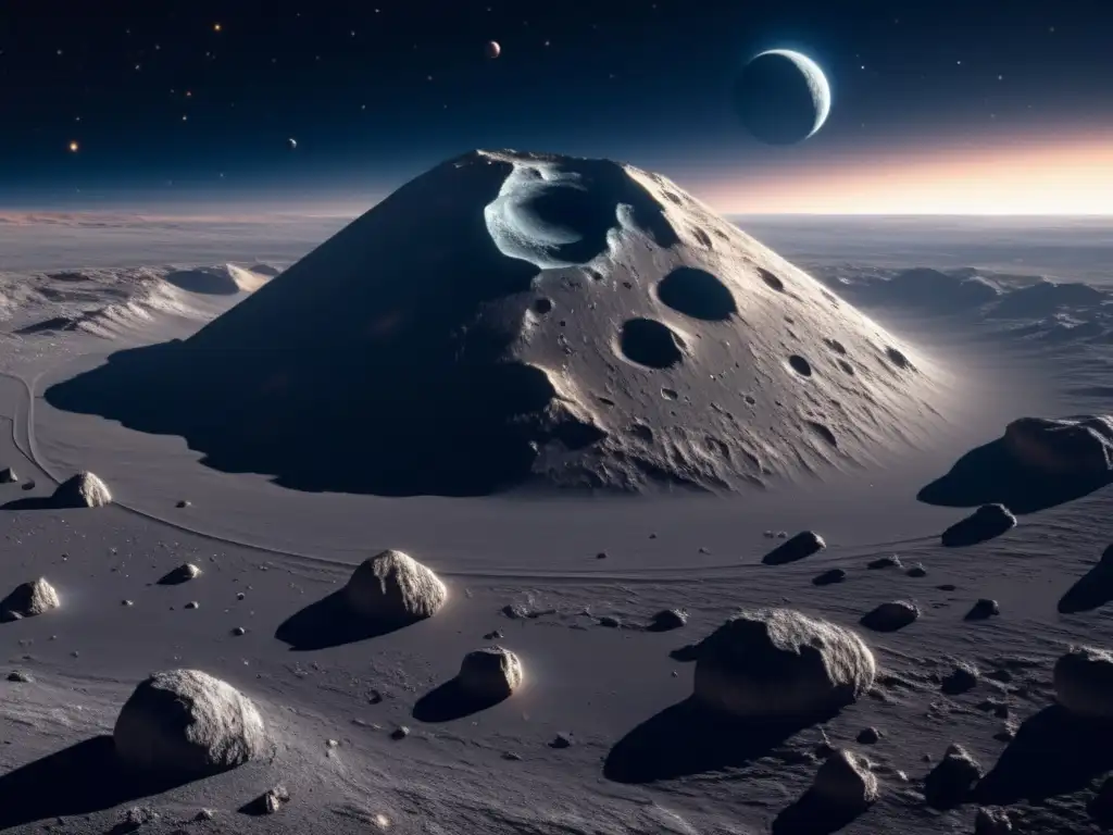 Asteroida Eunomia: Minería espacial y misterio Impacto de asteroides en la Tierra: imagen detallada de un gran asteroide, Eunomia, rodeado de asteroides más pequeños en el espacio