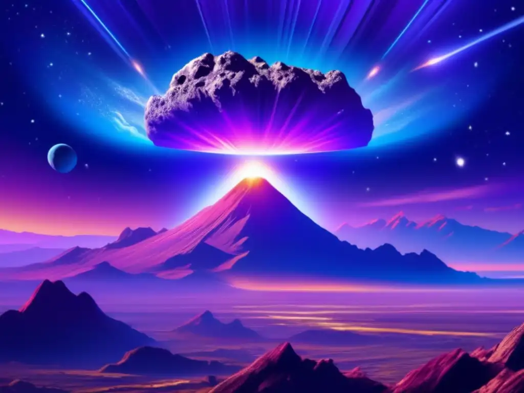 Asteroide masivo se acerca a la Tierra Impacto de asteroides en la Tierra: imagen impactante de un asteroide masivo acercándose a alta velocidad, con un paisaje estelar de fondo