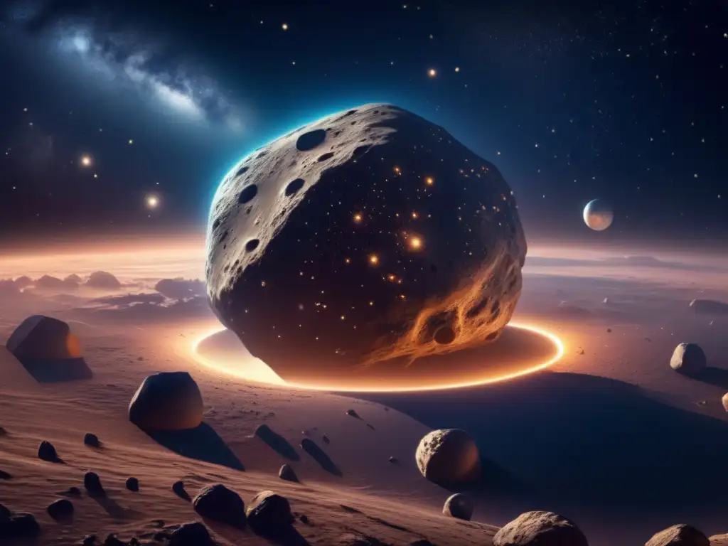 Noche estrellada con asteroide luminoso y la Tierra Impacto de asteroides en la tierra: imagen 8k detallada con asteroide y cielo estrellado