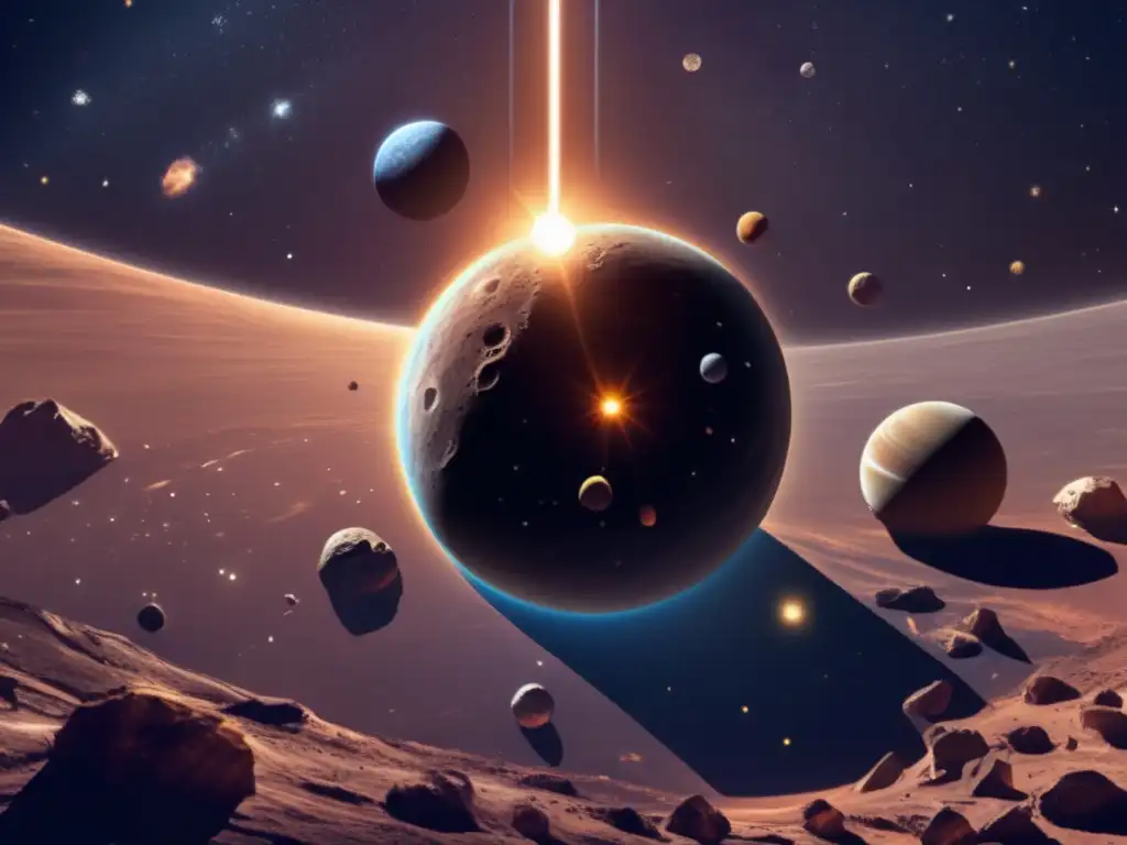 Vista asombrosa del sistema solar Impacto asteroides tierra lunas en majestuosa vista del sistema solar
