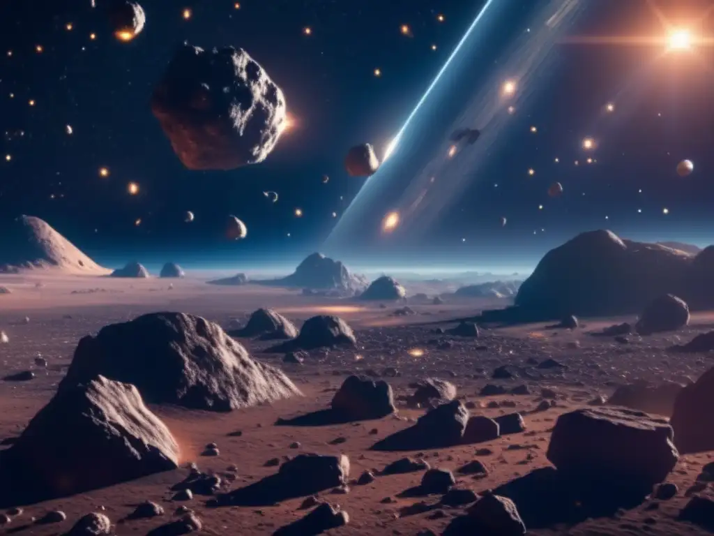 Asombroso campo de asteroides en el espacio Impacto de asteroides en la Tierra: Recursos y potencial en el universo
