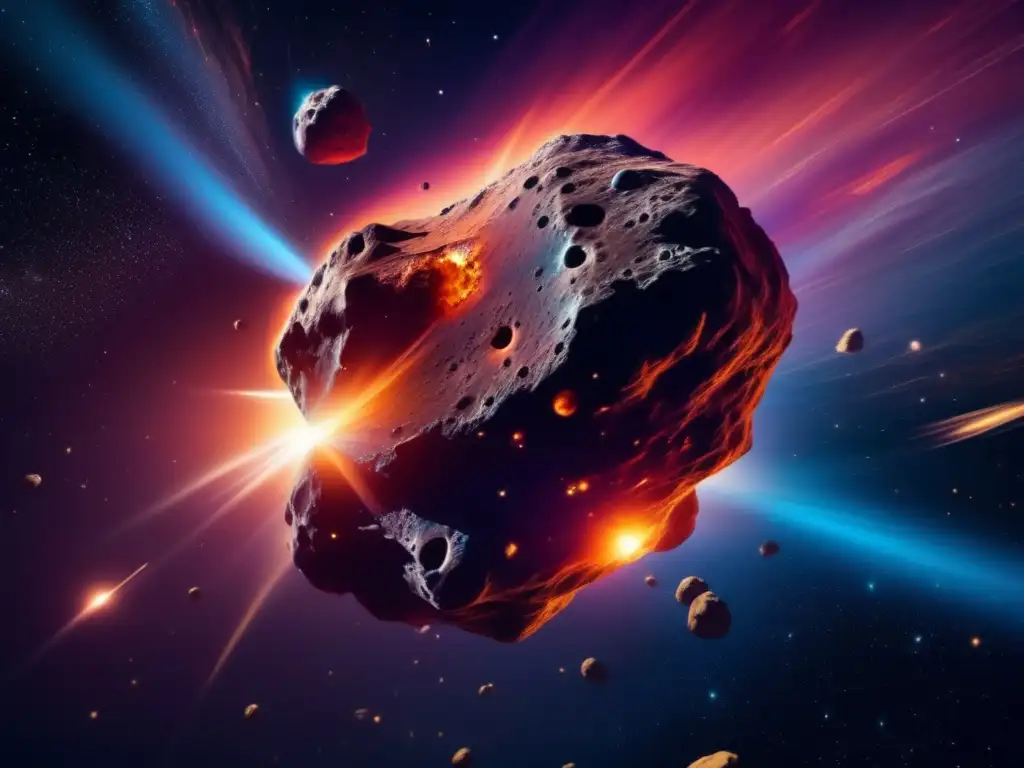 Asteroide en el espacio con nebulosa Impacto de asteroides en la Tierra: Recursos y universo