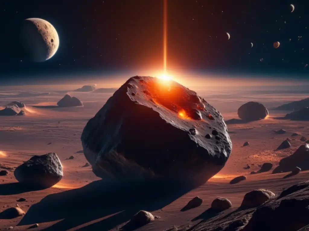 Asteroide gigante en el espacio Impacto asteroides tierra, recursos: Imagen asombrosa de un asteroide masivo flotando en el espacio, con cráteres y rocas en su superficie