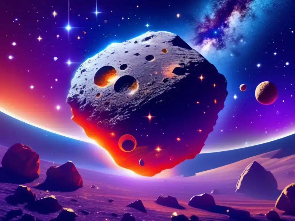 Vista impresionante del espacio con asteroide minero Impacto asteroides tierra, recursos, universo