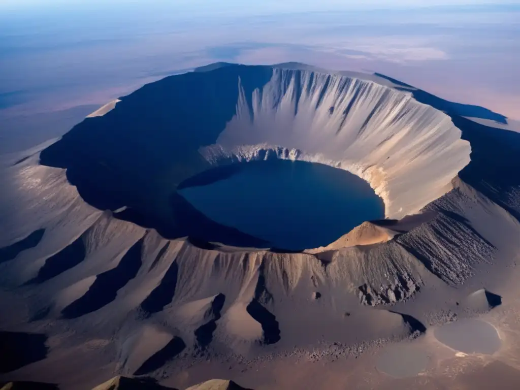 Cráter impacto asteroide: paisaje impresionante Impacto de asteroides en la tierra: Vista aérea impresionante de un cráter formado por un impacto masivo de asteroides