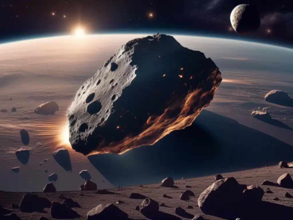 Impacto inminente: asteroide masivo Impacto asteroides en la Tierra, vista impresionante de un asteroide masivo acercándose, su superficie rugosa y su forma ominosa