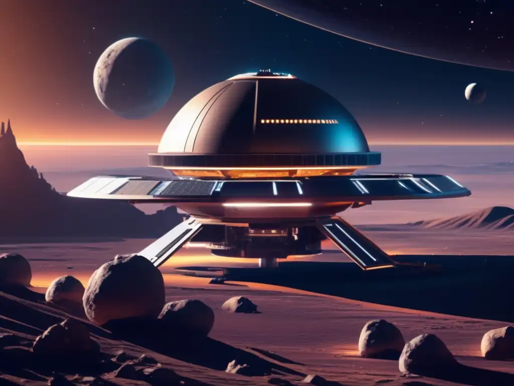 Estación espacial futurista en asteroide Impacto asteroides tipo C tecnología: estación espacial futurista, asteroides tipo C, tecnología avanzada, exploración espacial