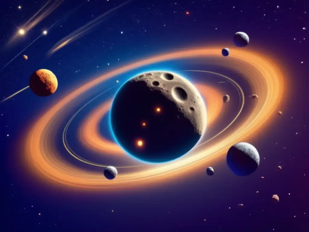 Impacto asteroides troyanos planetas en escena cósmica cautivadora