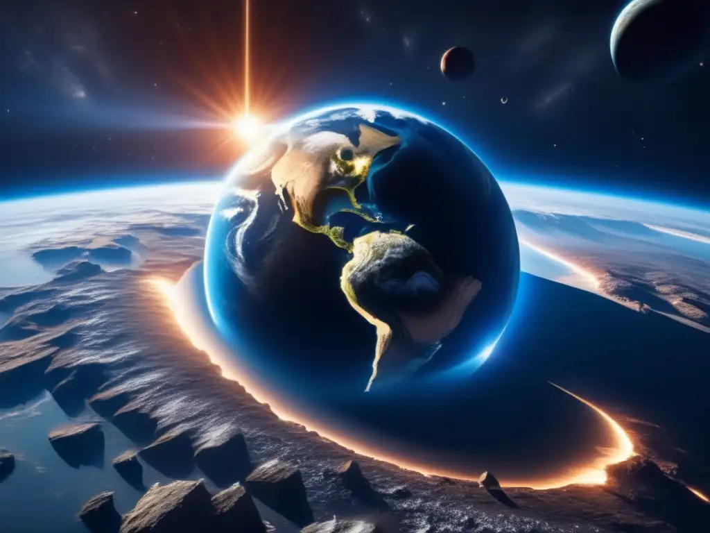 Impacto inminente: asteroide colosal hacia la Tierra Impacto de asteroides en VR: vista impresionante de la Tierra desde el espacio, con un asteroide gigante acercándose