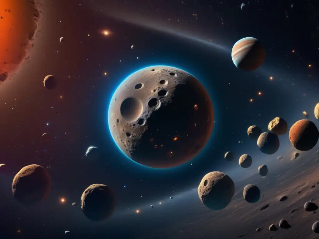 Vista impresionante del cinturón de asteroides Impacto y belleza del cinturón de asteroides: una vista detallada en 8k muestra la interacción de asteroides, formando nuestro sistema solar