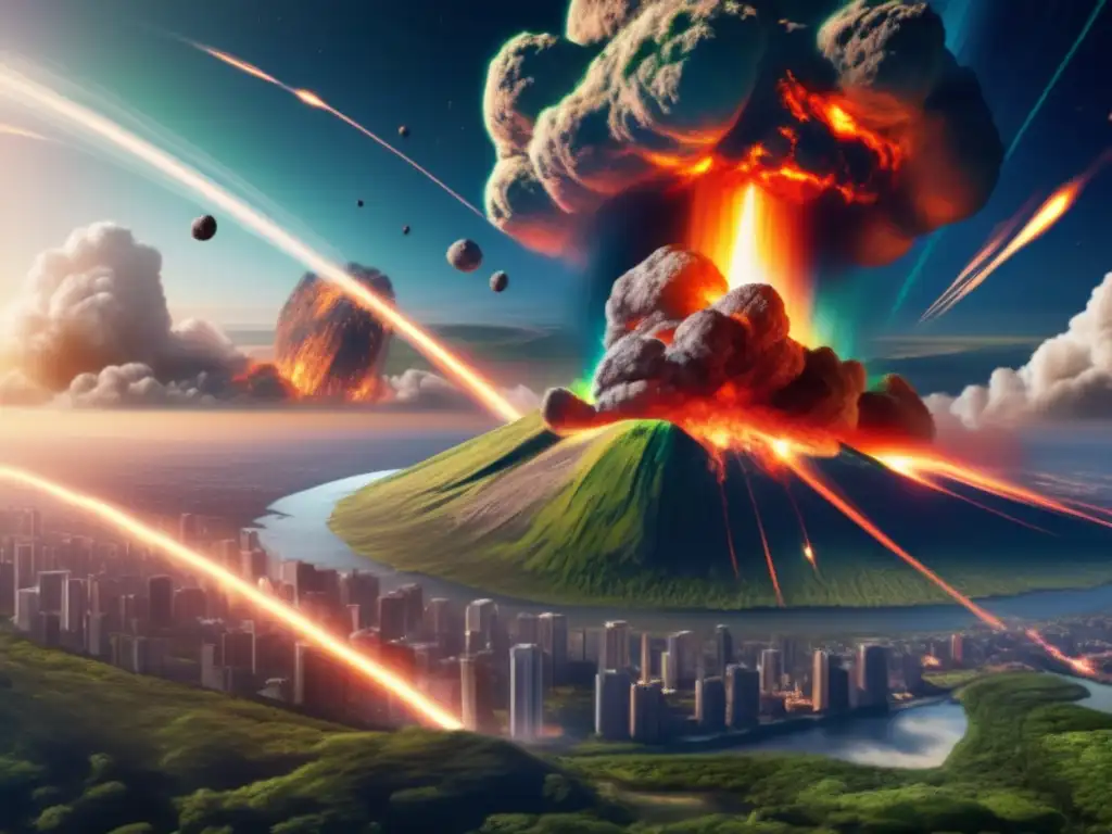 Impacto catastrófico de asteroide Impacto devastador de asteroide en la Tierra con consecuencias catastróficas