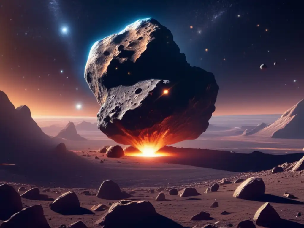Asteroida gigante en el espacio estrellado Impacto devastador de asteroides: historia de la Tierra