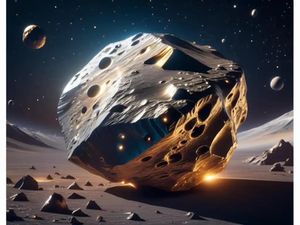 Asteroide metálico flotando en el espacio Impacto económico de asteroides: Asteroide metálico flotando en el espacio con preciosos metales y texturas intrincadas